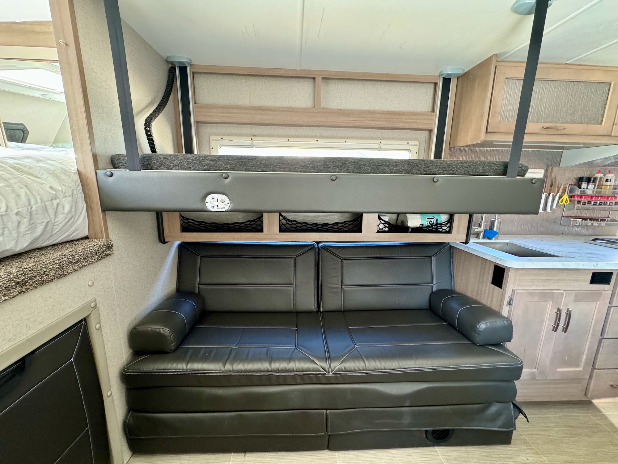 Couch with bunk deployed