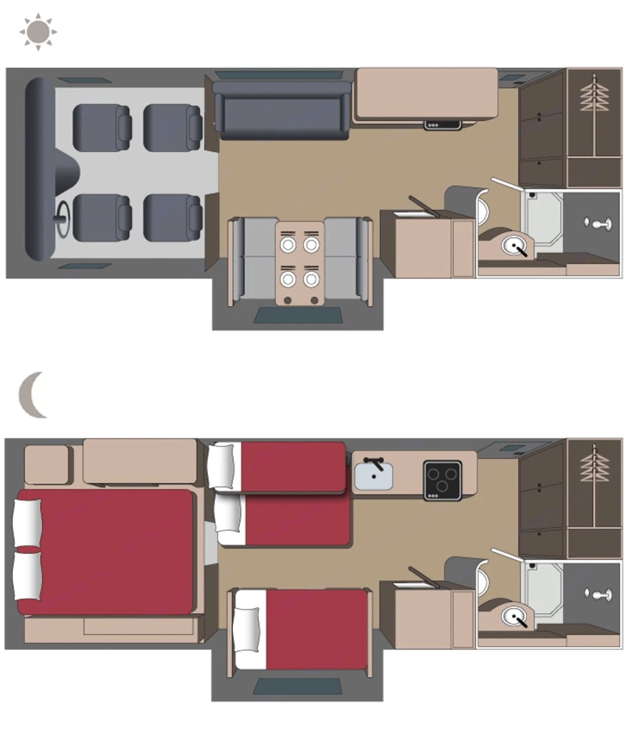 Driving and sleeping layout